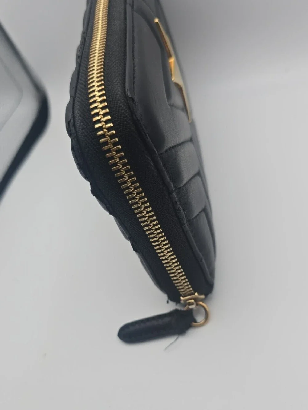 Stella McCartney Black Quilted Zip-Around Wallet with Gold Star